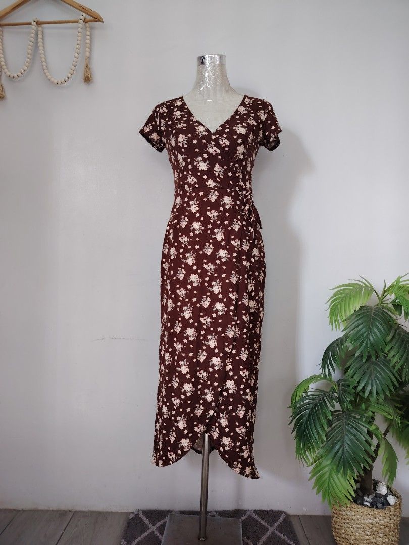 US Branded REBEL SUGAR maxi wrap style formal event floral brown dress,  Women's Fashion, Dresses & Sets, Dresses on Carousell