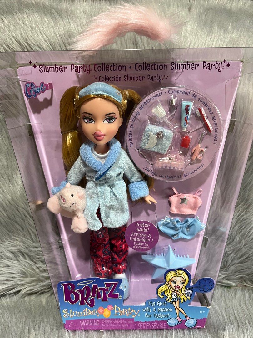 Bratz Slumber Party Cloe Doll (Category: Kids Toys) located in Cebu City. Submitted by jayrassicpark (Listing ID 1367599894, Image 2). Description: Bratz doll Cloe Slumber Party with complete outfits and accessories for sale for only ₱2,200 Details: -One Cloe doll (On Hand) -Brand new (NRFB) -A replica of the 2003 Slumber Party Cloe doll -Comes with complete fashions and accessories including a plush toy, diary, poster, and many more -Authentic t
