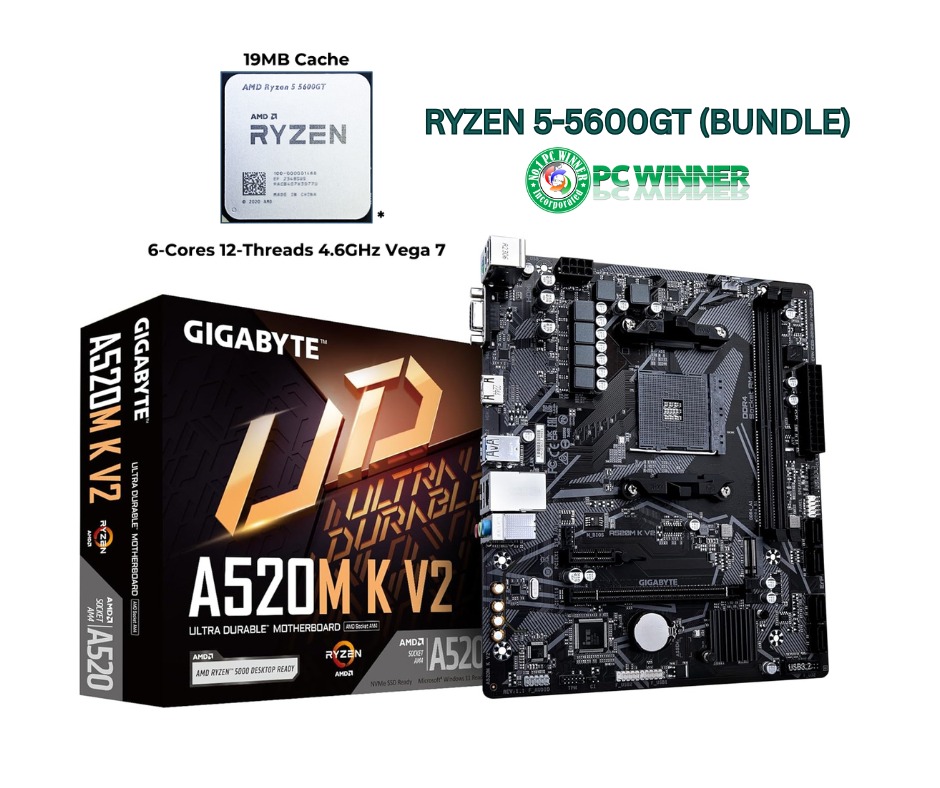 BUNDLE RYZEN 5-5600GT with GIGABYTE AMD A520 MOTHERBOARD, Computers ...
