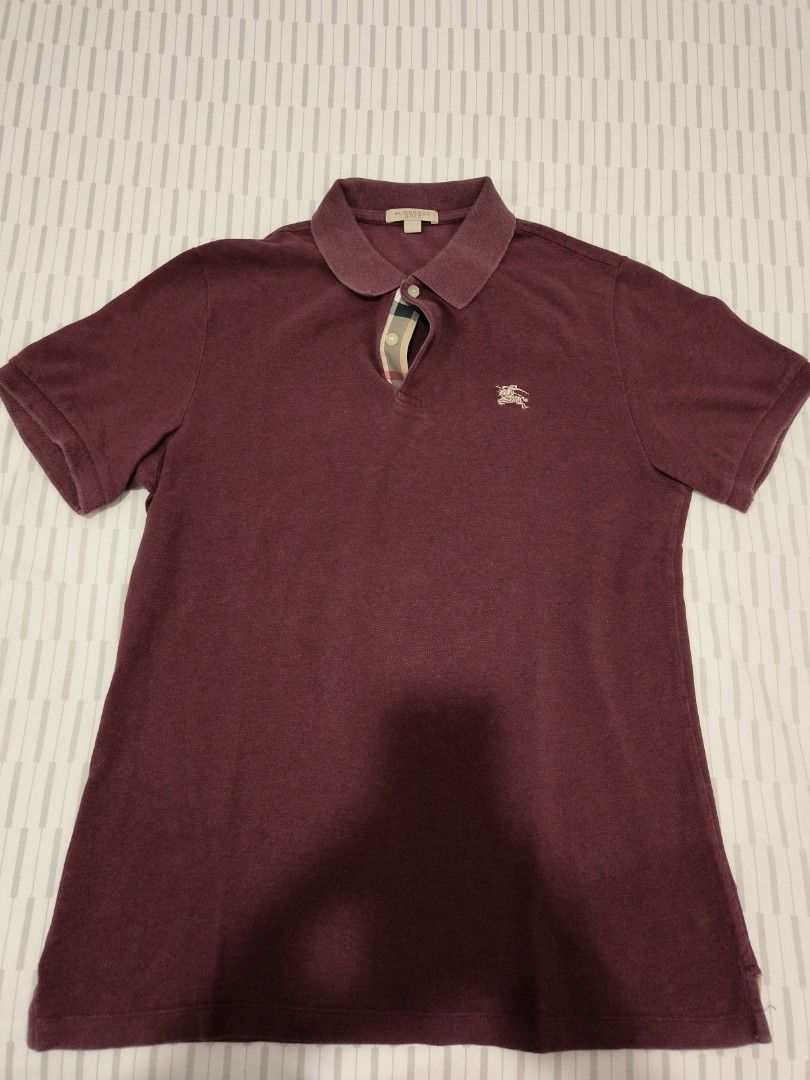 Burberry Brit Polo Shirt Merah Maroon size L, Fesyen Pria, Pakaian
