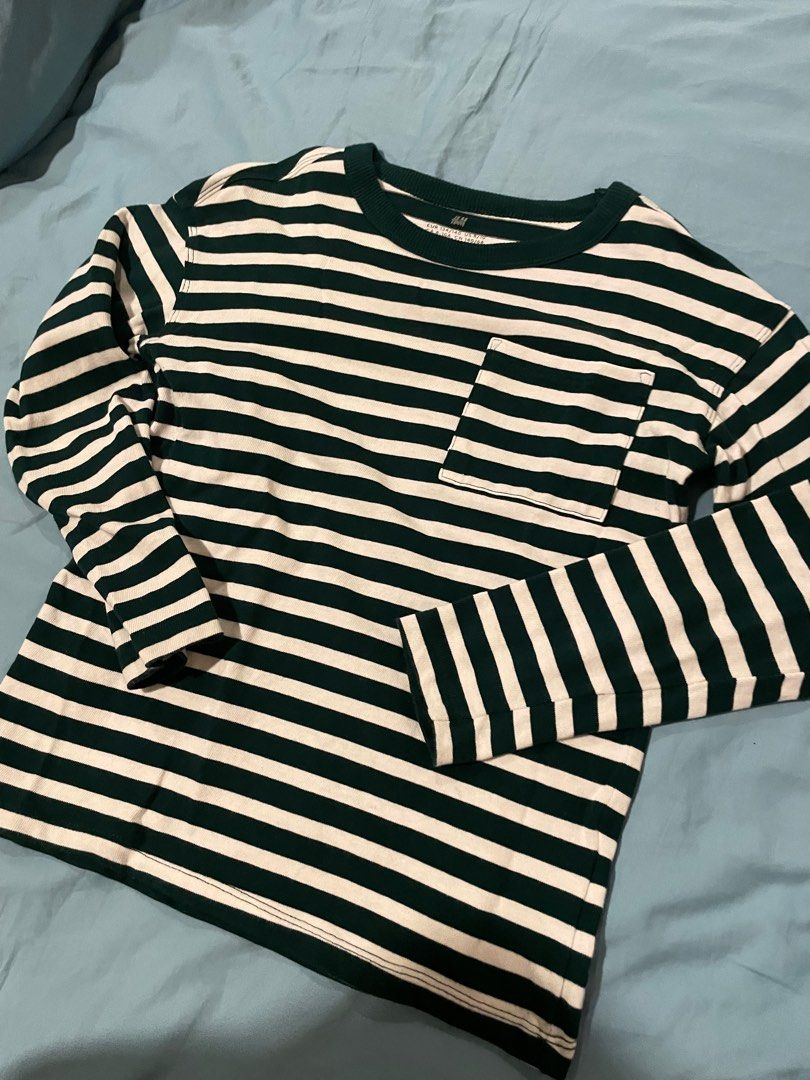 Cold weather OOTD (2 long sleeved tops) (Category: Babies & Kids Fashion) located in Paranaque City. Submitted by moedancing (Listing ID 1367625920, Image 1). Description: H&M (used once) striped long sleeves (very soft) Shein flannel plaid outer shirt (used once) .