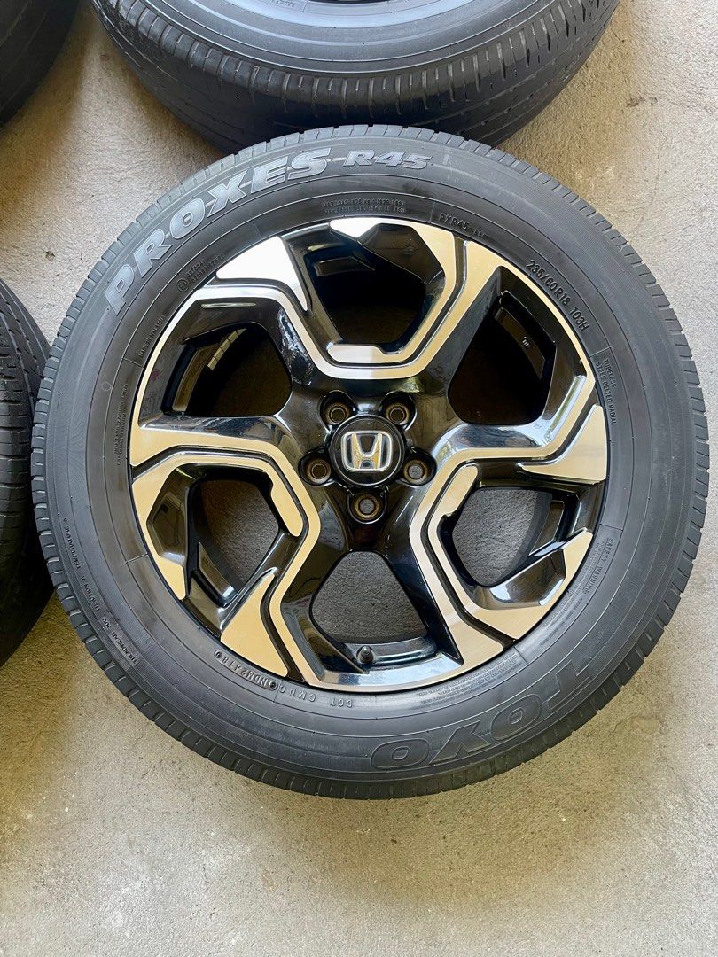 FS: honda CRV i-dtec 18” mags (Category: Mags and Tires) located in Paranaque City. Submitted by mikechanics (Listing ID 1367616595, Image 2). Description: For Sale: 💴2018 Honda CRV i-dtec mags 💴top of the line mags 💴Used 💴2nd Hand 💴Fresh 💴Original paint 💴18x7.5 💴45 offset 💴Honda motor co ltd. 💴Made in Thailand 💴Toyo Proxes R45 tires 💴235/60/R18 💴60-70% thread life 💴24th week of 2018 manufacture date -25,000 pesos only FIXED/FIRM pr