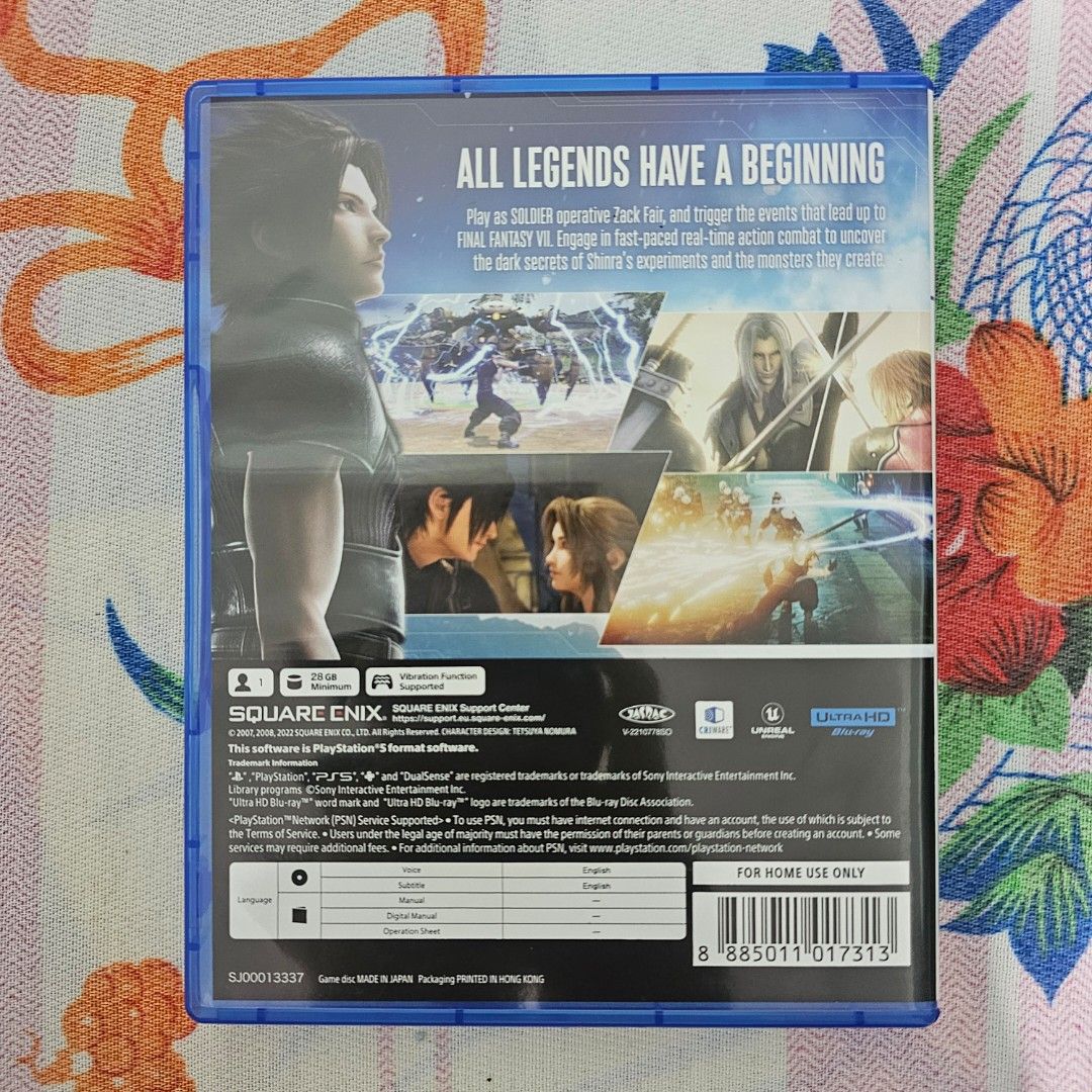 PS5 Crisis Core: Final Fantasy VII (Category: PlayStation) located in Daraga. Submitted by namikazeloves (Listing ID 1367506882, Image 2). Description: ☆Selling Playstation 5 game [CRISIS CORE: FINAL FANTASY VII] FOR SALE ONLY☆ ●Used, but not abused ●Can send realtime photos when interested RFS: Decluttering Price: 1300 (fixed) + SF to be shouldered by the buyer Location: ALBAY (Can meetup within Daraga/Legazpi Area, or can be SHIPPED through LBC