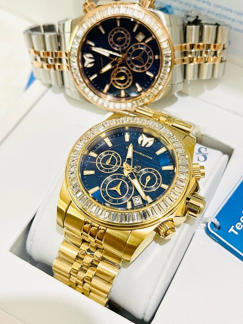 Technomarine Manta Ray Watch (Category: Luxury Watches) located in Manila. Submitted by shopperone_usa (Listing ID 1367614796, Image 1). Description: 🔹 ON HAND in Manila, ready to ship 🔹💯 Authentic & Brand New 🔹 Sourced directly from the Brand’s official store 🔹 TM-222022 42mm Chrono, Gold tone bezel w/ crystal set, Yellow gold case, Yellow Gold tone stainless steel band, Blue metal dial, water resistant 200 meter 🔹Other ON HAND items: http