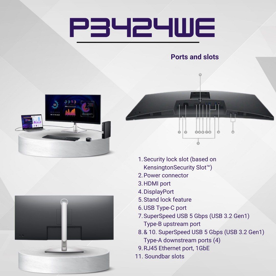 34 Curved USB-C Hub Monitor P3424WE, Computers & Tech, Parts ...