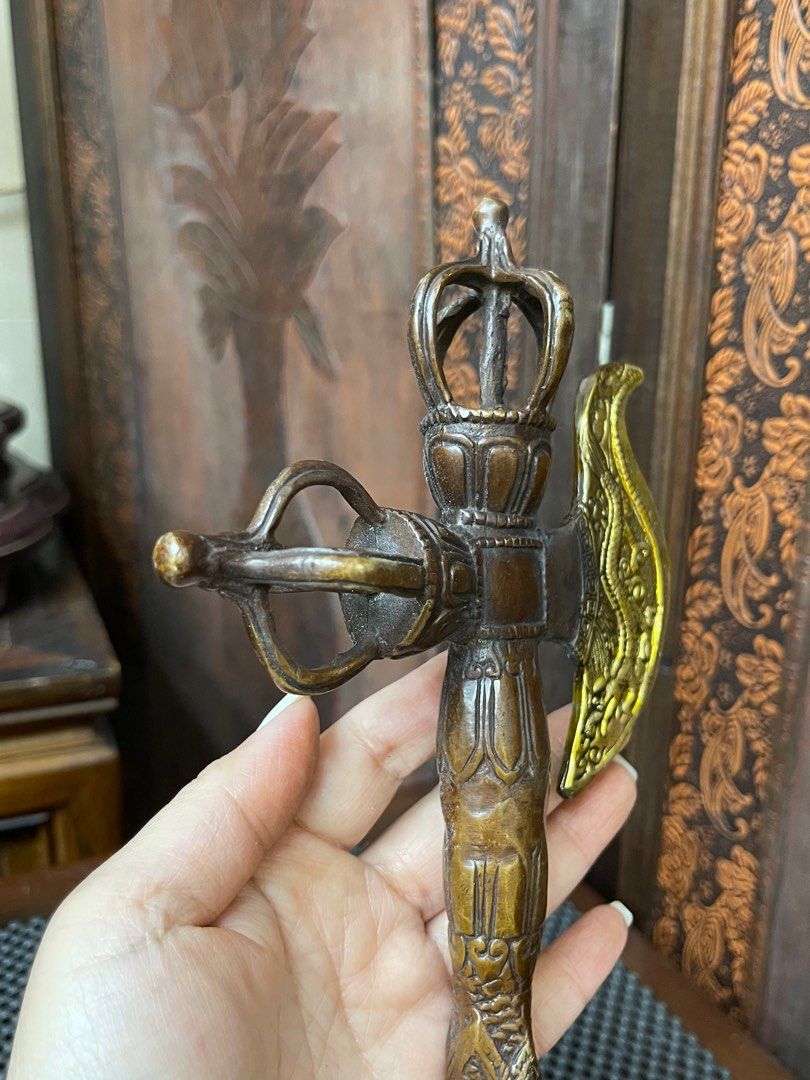 👍 「精品銅雕收藏」 老件一級品銅器/銅雕/黑紫銅/ 金剛杵/降魔