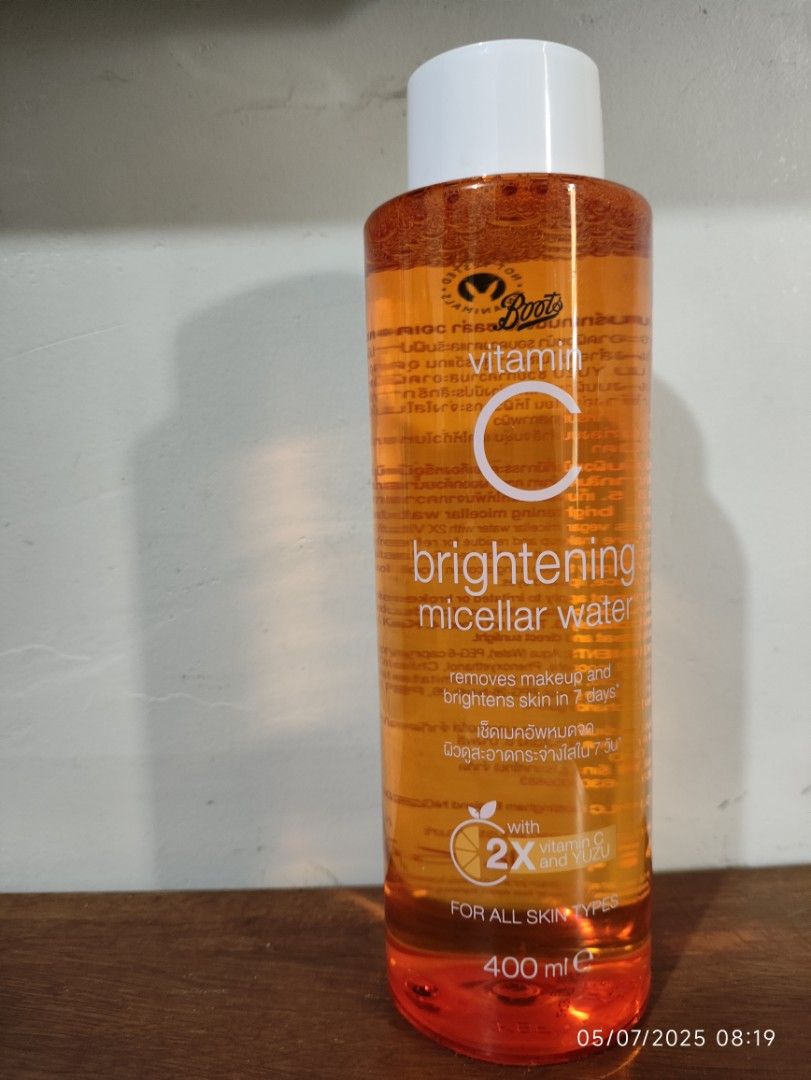 Boots VitC Brightening Miscellar water 400ml (Category: Face Care) located in Quezon City. Submitted by desperateforspace (Listing ID 1367677244, Image 1). Description: BOOTS Vitamin C Brightening Micellar Water – For Brighter Skin in 7 Days Effortlessly cleanse and brighten your skin with BOOTS Vitamin C Brightening Micellar Water. Specially formulated for all skin types, this vegan micellar water is enriched with 2X Vitamin C and Yuzu extract t
