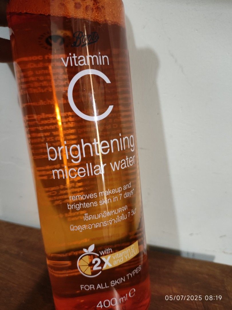 Boots VitC Brightening Miscellar water 400ml (Category: Face Care) located in Quezon City. Submitted by desperateforspace (Listing ID 1367677244, Image 3). Description: BOOTS Vitamin C Brightening Micellar Water – For Brighter Skin in 7 Days Effortlessly cleanse and brighten your skin with BOOTS Vitamin C Brightening Micellar Water. Specially formulated for all skin types, this vegan micellar water is enriched with 2X Vitamin C and Yuzu extract t