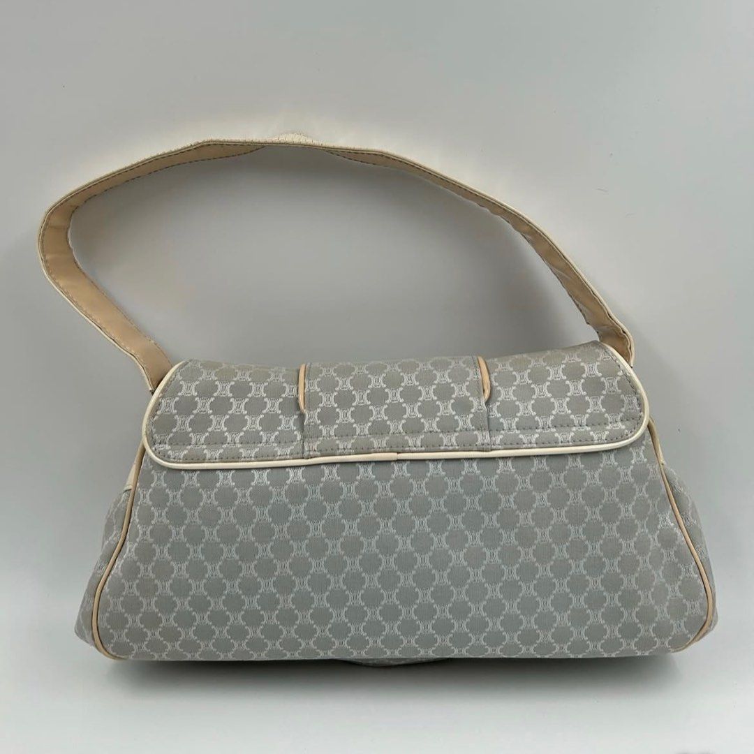 Celine Paris Triomphe Shoulder Baguette (NEGOTIABLE) (Category: Shoulder Bags) located in Quezon City. Submitted by notsonali (Listing ID 1367780943, Image 2). Description: Rank AB *Open for negotiation just message me * With certificate of authenticity (Entrupy) and free generic dustbag * Size: 31 x 20 cm * Color: light bluish gray * Hardwares: Silver * Pocket/s: Inside: 1 zipper pocket * Issues: signs of cracks on patent leather (handle & sides