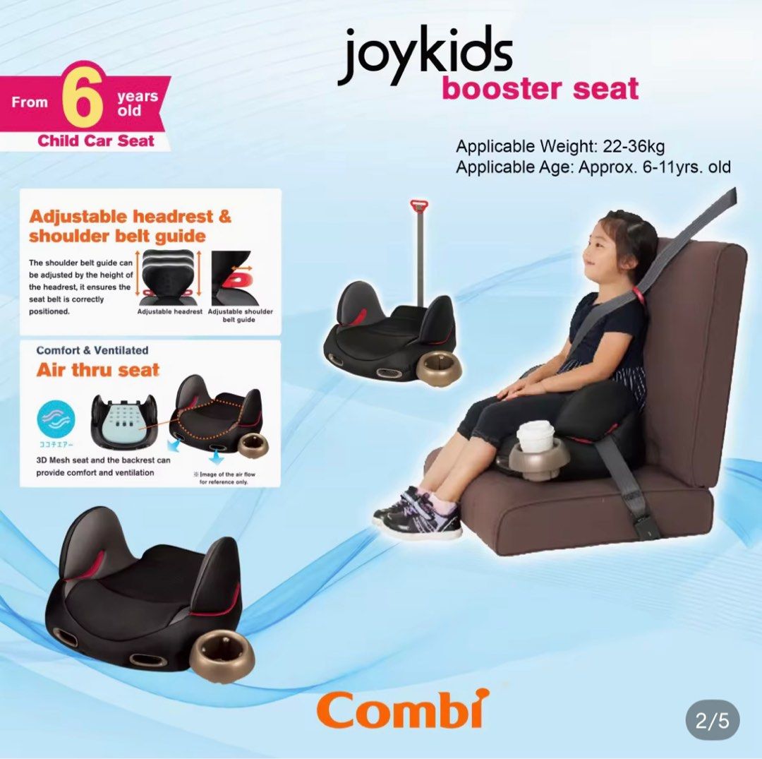 Combi joykids booster seat (Category: Car Seats) located in San Antonio. Submitted by jamieuyyy (Listing ID 1367723911, Image 2). Description: Box is open but brand new Never been used SRP is 4, 799 Selling for 3,800 - Air thru seat that ensures maximum comfort. - Shoulder belt positioner ensures that the seatbeled is in correct position. - 3D mesh seat cushion provides a comfort ride for the child. - Drink holder can be attached either left or r