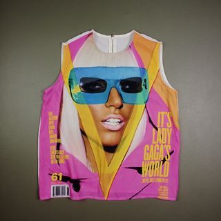 LADY GAGA PRINTED SILK SLEEVE LESS