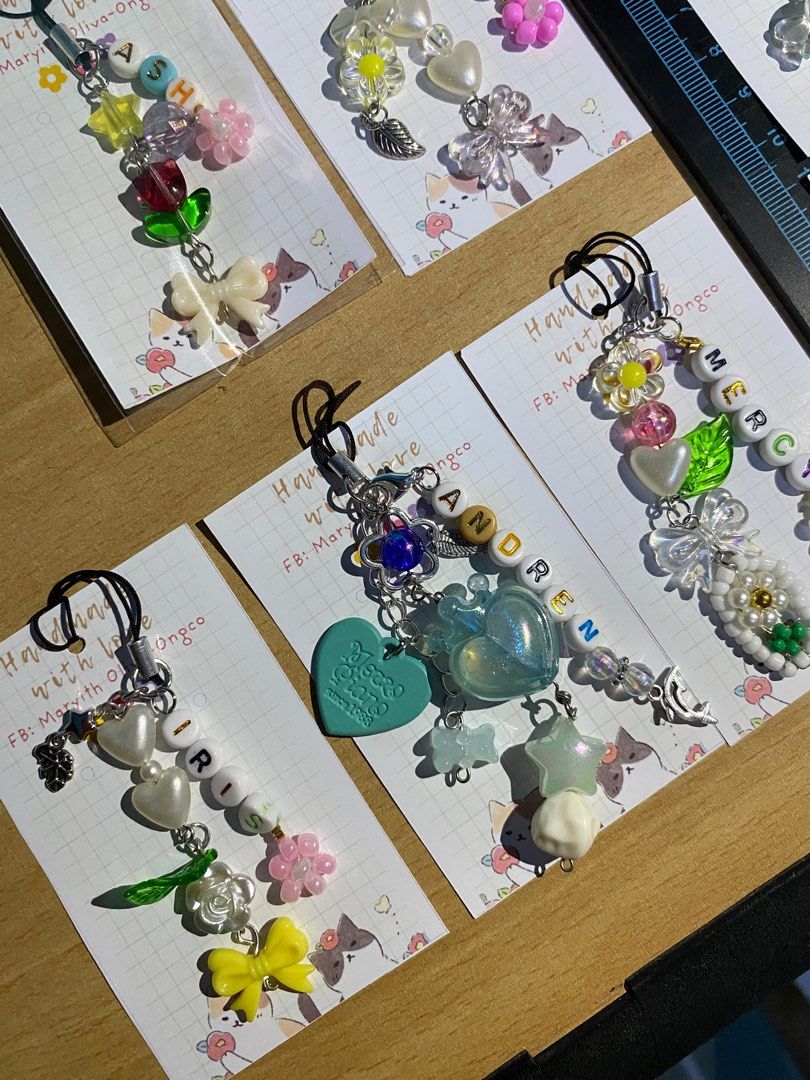 Personalized phone/bag charms with name (Category: Charms) located in Lapu Lapu. Submitted by ayith_journals (Listing ID 1367739027, Image 2). Description: 70- phone charms 80- bag charms.