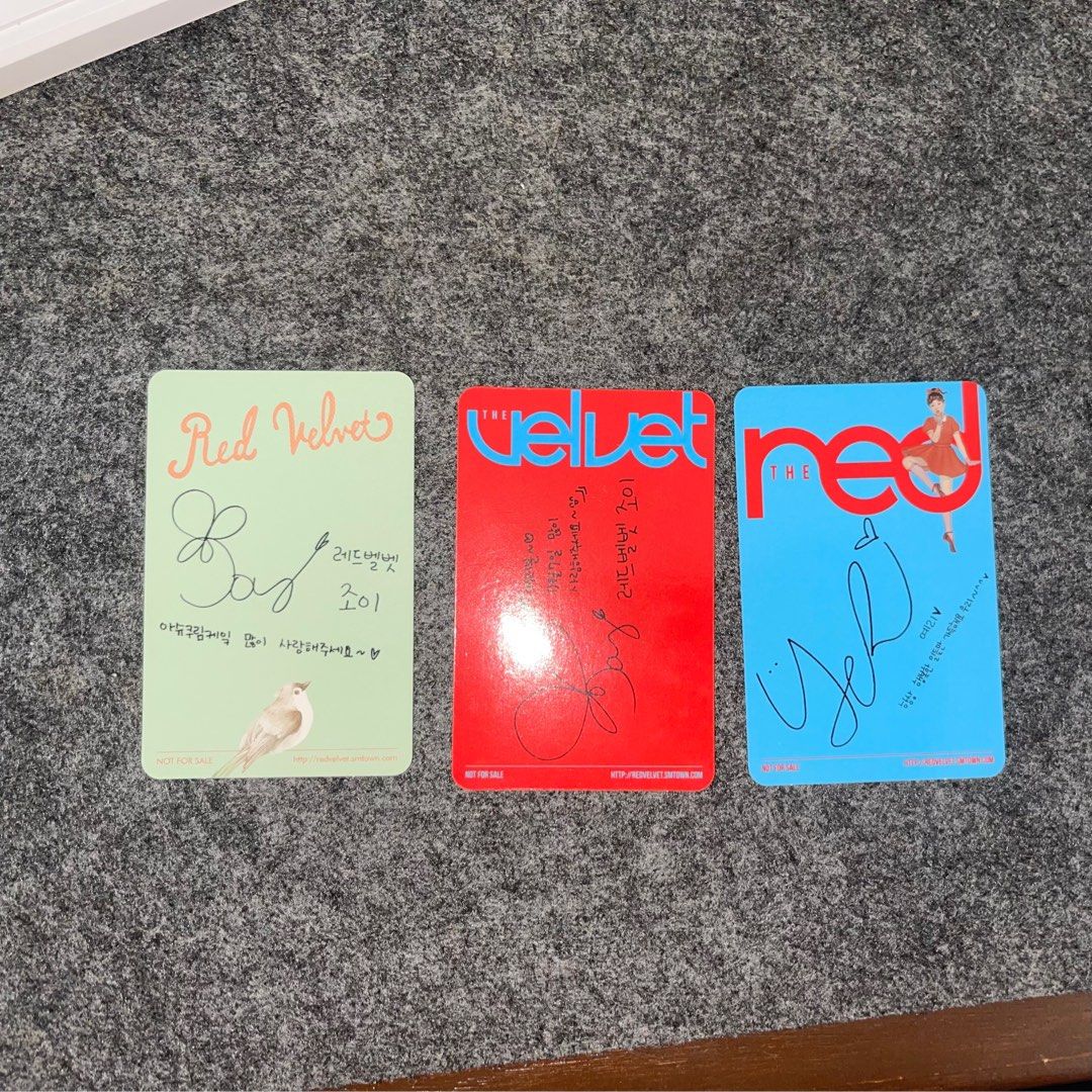 RED VELVET JOY YERI PC (Category: K-Wave Merchandise) located in Cavite. Submitted by natdnss (Listing ID 1367830185, Image 2). Description: Red Velvet Joy - Ice Cream Cake Red Velvet Joy - The Velvet Red Velvet Yeri - The Red 150 each.
