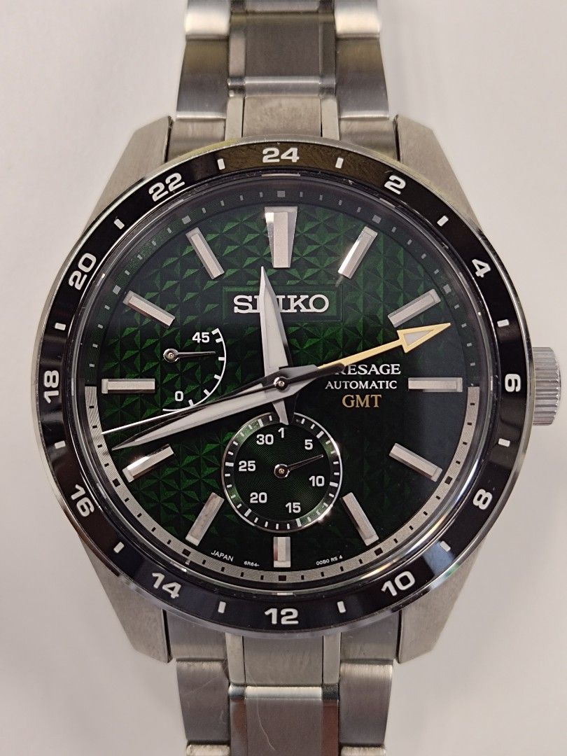 Seiko SPB219 PRESAGE SHARP-EDGED GMT (Category: Men's Watches) located in Taguig. Submitted by speedforce101 (Listing ID 1367708921, Image 1). Description: FIXED PRICE! FIXED PRICE MEANS BEST AND LAST PRICE. Made in Japan Purchased May 2022 True GMT Full-specs here: https://seikoluxe.com/products/spb219/ Boxed set of papers, warranty card, extra links aligned 24-hour bezel hairline scratches on sides; none on bezel, crystal, case back, and bracel