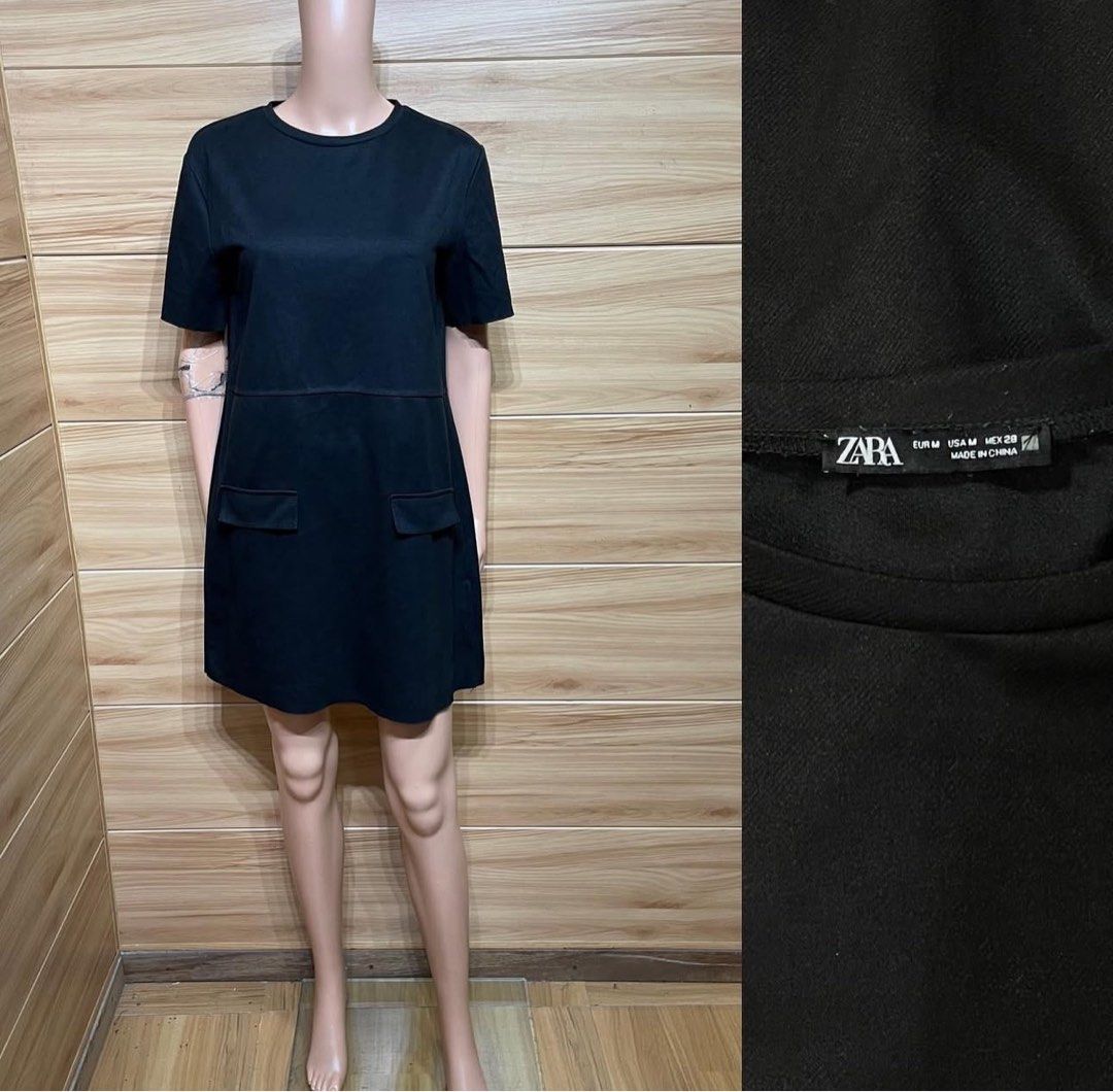 Zara black shift dress (Category: Dresses) located in Mandaluyong City. Submitted by secondsnlabels (Listing ID 1367838097, Image 1). Description: Can fit M to L (stretchy material).