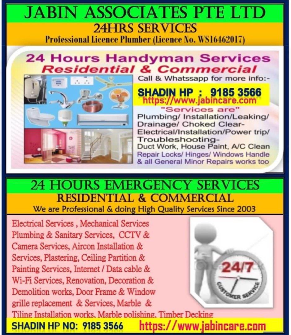 24 Hour Handyman Services: Plumbing work/ Aircon services / Tiling work / Aircon work / License plumber and Electrician62863077299970110