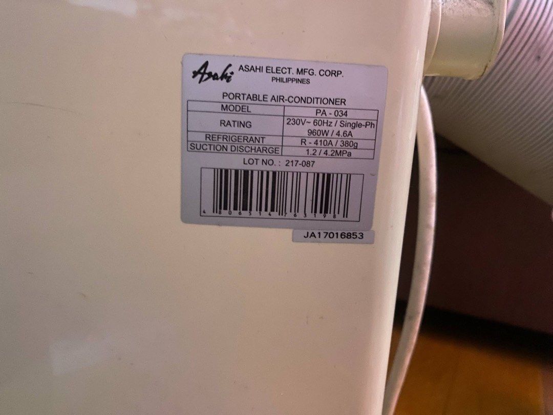 Asahi Portable Aircon (Category: Air Conditioning and Heating) located in Mandaluyong City. Submitted by sebastianvillanueva22 (Listing ID 1368028810, Image 3). Description: DESCRIPTION: Bought in 2018, used only once or twice every year during special occasions like Christmas. 100% working condition. Last cleaned around 2023. Comes with remote. Bought for 28,000 at megamall. Ideal po ito for small units and living room (easily kaya palamigin 15x
