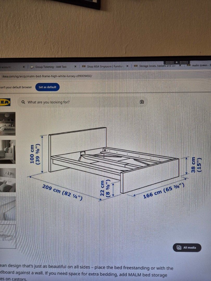 Bed Frame (Category: Bed Frames & Mattresses) located in Singapore. Submitted by fredddiemercury (Listing ID 1367904236, Image 3). Description: bed frame only queen size in mint condition no scratches or dents include 2 storage drawer deal around tiong bahru please arrange own transport.