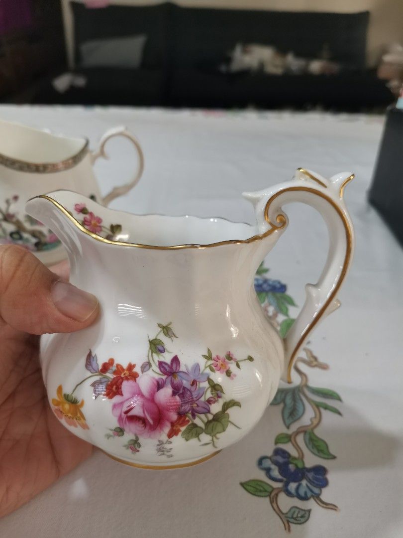 Branded European milk jugs (Category: Coffee & Tea Tableware) located in Pasig City. Submitted by singledadreseller (Listing ID 1367921617, Image 2). Description: Branded European milk jugs Richmond vgc indian tree duchess has goldloss Royal crown derby has dotted goldloss all for 500.