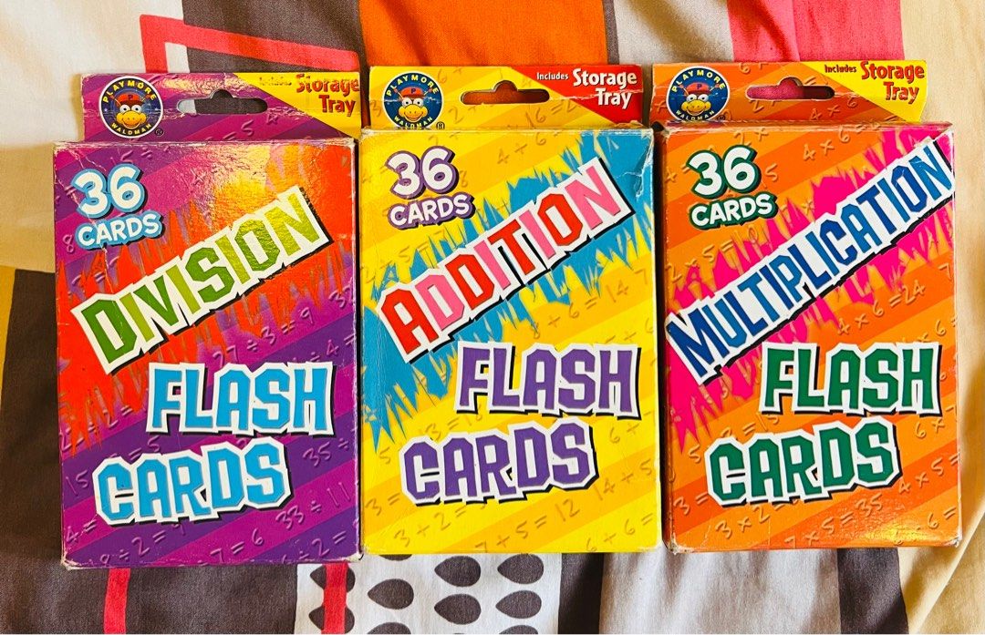 (Bundle 3 pcs) Math Flash cards (Category: Educational & Learning Toys) located in San Mateo. Submitted by pinksceneph (Listing ID 1367985837, Image 1). Description: Pre Loved Items bundle (3pcs) Math Flash cards - addition, multiplication and division flash cards. - all comes with a parent card and storage tray inside. - children can study these cards alone, with parents,friends or in a classroom setting -box may show dents and other sign of usa