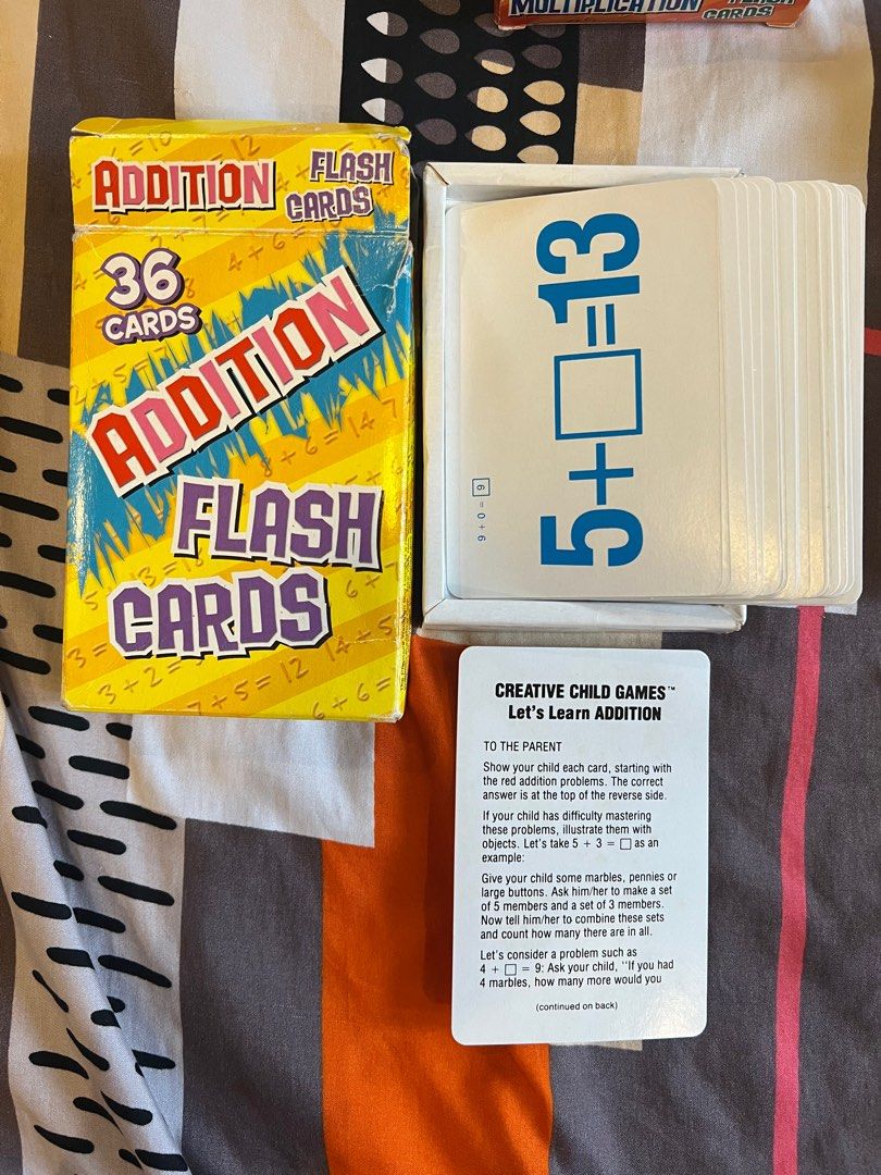 (Bundle 3 pcs) Math Flash cards (Category: Educational & Learning Toys) located in San Mateo. Submitted by pinksceneph (Listing ID 1367985837, Image 3). Description: Pre Loved Items bundle (3pcs) Math Flash cards - addition, multiplication and division flash cards. - all comes with a parent card and storage tray inside. - children can study these cards alone, with parents,friends or in a classroom setting -box may show dents and other sign of usa