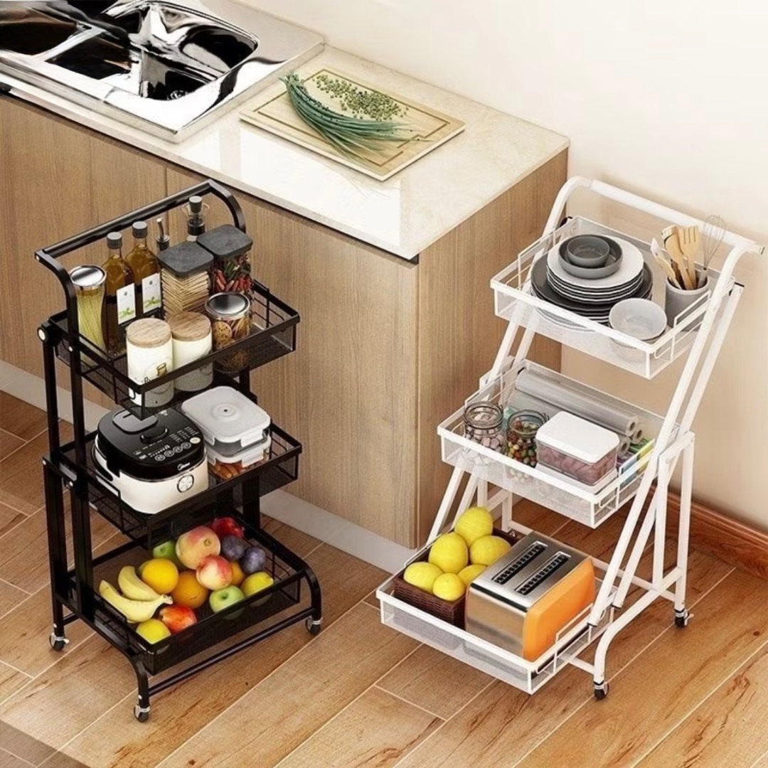 Foldable Kitchen Trolley Rack | Multi-Layer Storage Shelf Cart ...