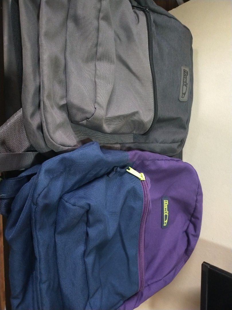 HAWK (Category: Backpacks) located in Quezon City. Submitted by leejong720610 (Listing ID 1367920564, Image 3). Description: ORIGINAL HAWK Backpack Gray Purple/blue Bundle sale 1000 sold na po ang gray😊.