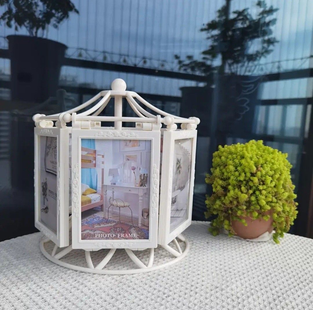 Onhand Large Rotating Carousel Photo Frame with music box (Category: Frames & Pictures) located in Cavite. Submitted by lovetachy012 (Listing ID 1367896659, Image 1). Description: 1 cream onhand and ready to ship Merry go round photo frame with working wind up music box Complete parts and frames Easy to assemble 21cm wide 23cm tall #vintage #aesthetic #gift #baby.