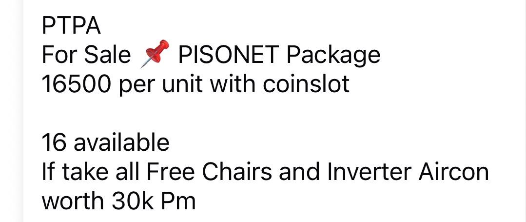 Pisonet package Set (Category: Desktops) located in Quezon City. Submitted by kimmy_15 (Listing ID 1367972852, Image 1). Description: 16 units available Pm for more details.
