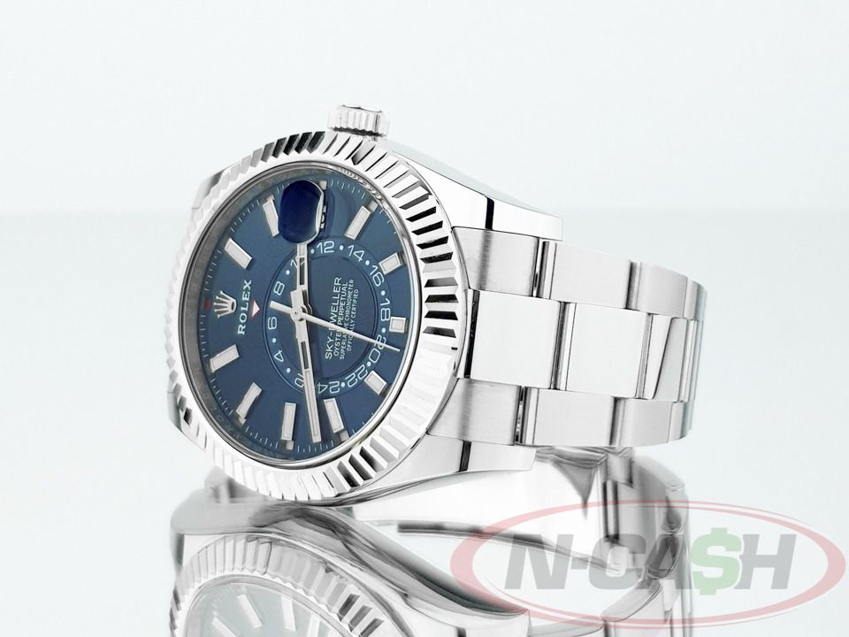 Rolex Sky-Dweller Steel Blue Dial (Category: Luxury Watches) located in Makati City. Submitted by luxury_by_ncash_2 (Listing ID 1367896016, Image 2). Description: N-Cash Pawnshop "Instant Cash for Bags, Watches, Cars, and Electronics" https://www.ncash-pawnshop-philippines.com/ Rolex Sky-Dweller Steel Blue Dial Ref. 326934 42mm steel case Limited blue dial 18k white gold bezel 2019 Local Rolex AD 9.5 out of 10 Complete retail package PHP 1,248,00
