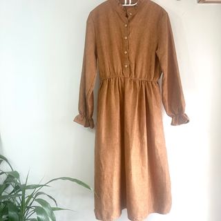 全場$25！焦糖色長袖連身裙 及膝長裙 森系女孩 dress64240420052993110
