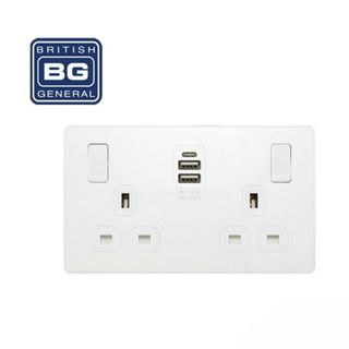BRITISH GENERAL - Evolve PCDCL22UAAC15W 13A雙位開關插座 連Type A x2 & C Pearlescent White 珠光白