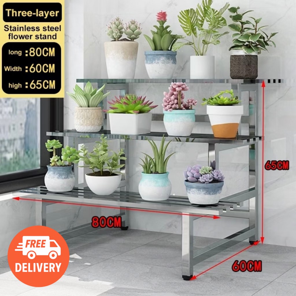 [FREE DELIVERY] Three Tier Flowerpot Rack | Stainless Steel Plant Stand ...