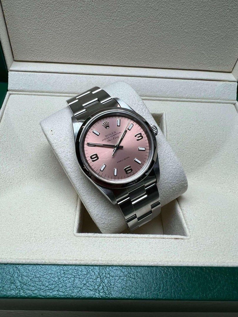 ROLEX AIRKING (Category: Luxury Watches) located in San Jose del Monte. Submitted by arjan31 (Listing ID 1368142805, Image 2). Description: For Sale: Rolex Air-King Ref. 14000 – Salmon Dial | 34mm Up for grabs is a Rolex Air-King 14000 featuring the highly sought-after salmon dial with 3-6-9 Arabic markers. A rare and refined piece for serious collectors and everyday wearers alike. • Reference: 14000 • Dial: Salmon with markers + 3-6-9 layout • C