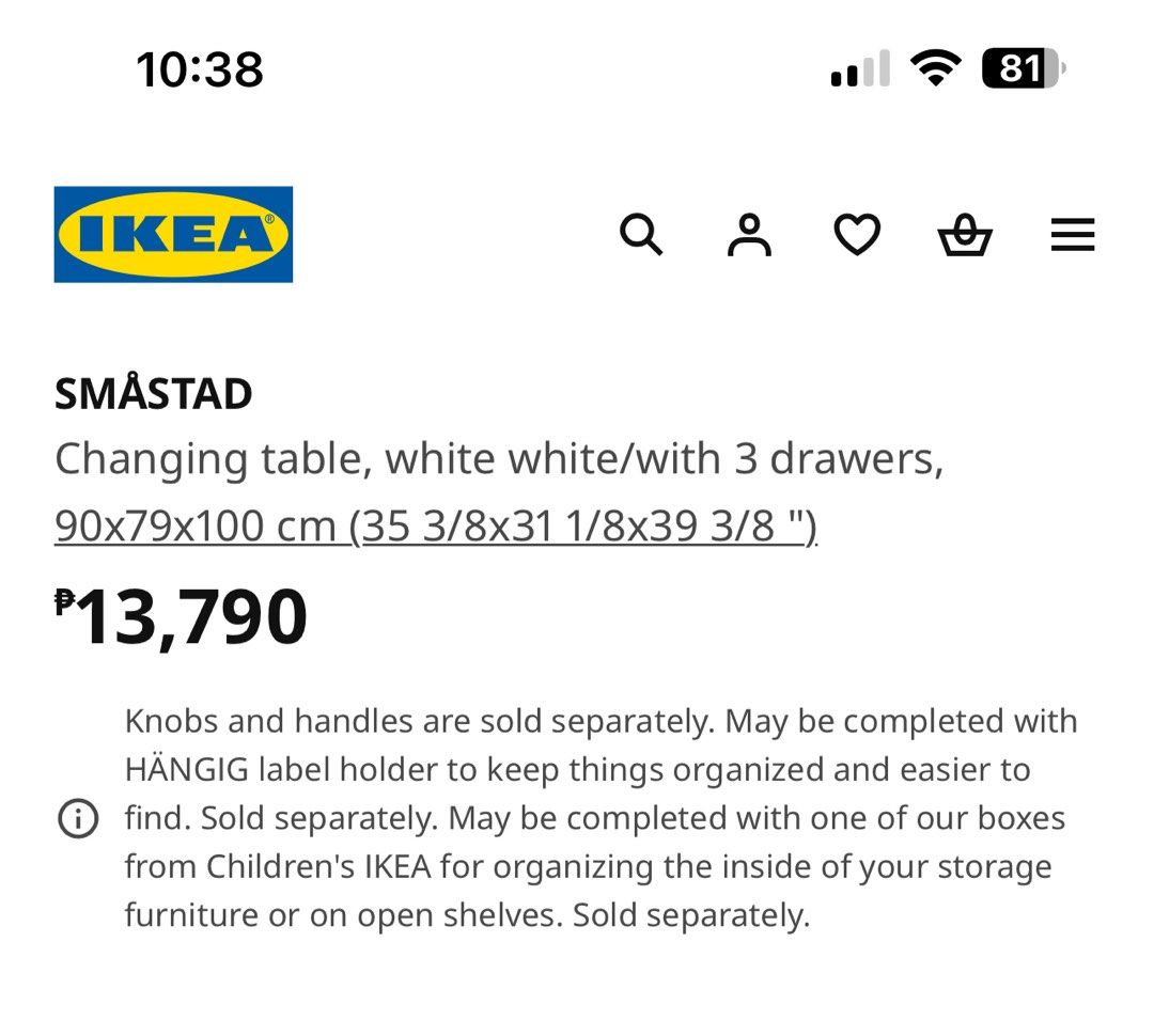 SMÅSTAD Changing table, white white/with 3 drawers (Category: Changing Tables & Stations) located in Quezon City. Submitted by mmaryf (Listing ID 1368060090, Image 3). Description: .