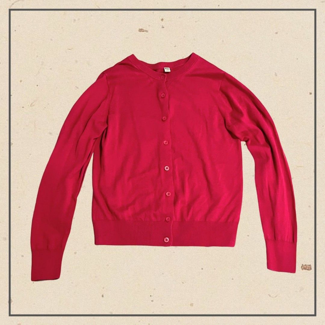 uniqlo pink cardigan (Category: Coats, Jackets and Outerwear) located in Las Pinas. Submitted by ifbybread (Listing ID 1368197569, Image 1). Description: rfs: decluttering! lightly used, no issue, no tags mode of payment: gcash, maya, bank transfer mode of delivery: j&t (3-5 days within metro manila), lalamove (buyer should take care of the booking process).