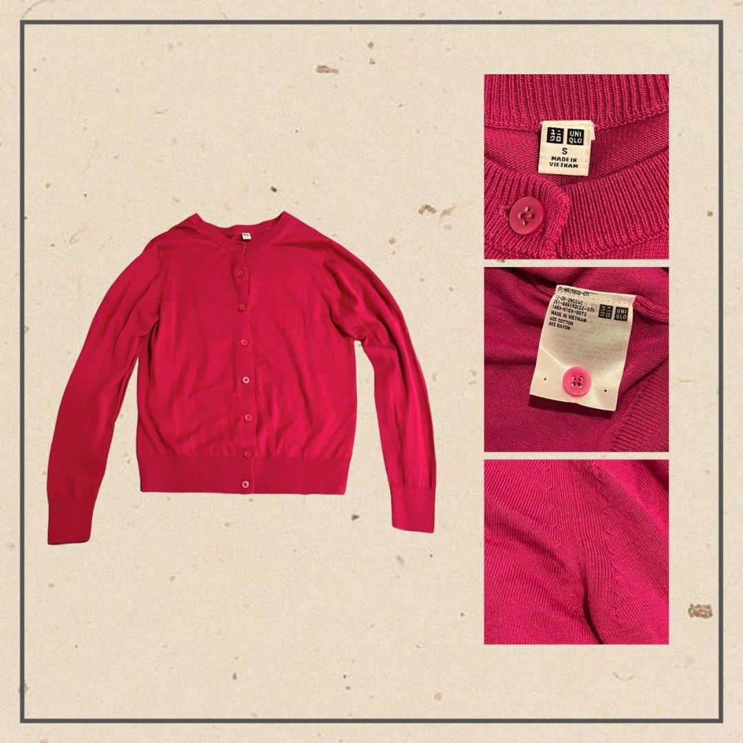 uniqlo pink cardigan (Category: Coats, Jackets and Outerwear) located in Las Pinas. Submitted by ifbybread (Listing ID 1368197569, Image 2). Description: rfs: decluttering! lightly used, no issue, no tags mode of payment: gcash, maya, bank transfer mode of delivery: j&t (3-5 days within metro manila), lalamove (buyer should take care of the booking process).
