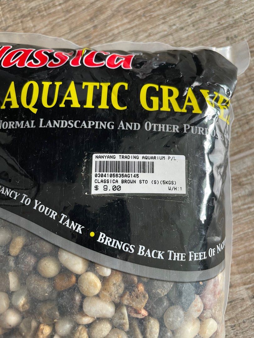 Aquarium gravel river pebbles stones premium 5kg (Category: Homes & Other Pet Accessories) located in Singapore. Submitted by azurecyanide (Listing ID 1372307461, Image 2). Description: 5kg River pebbles gravel for aquarium decoration, this is medium to small size, another listing for large size. Both have 1 each only bought new from nanyang trading but never open. Selling at loss you can see the price tag. If you need please message me.