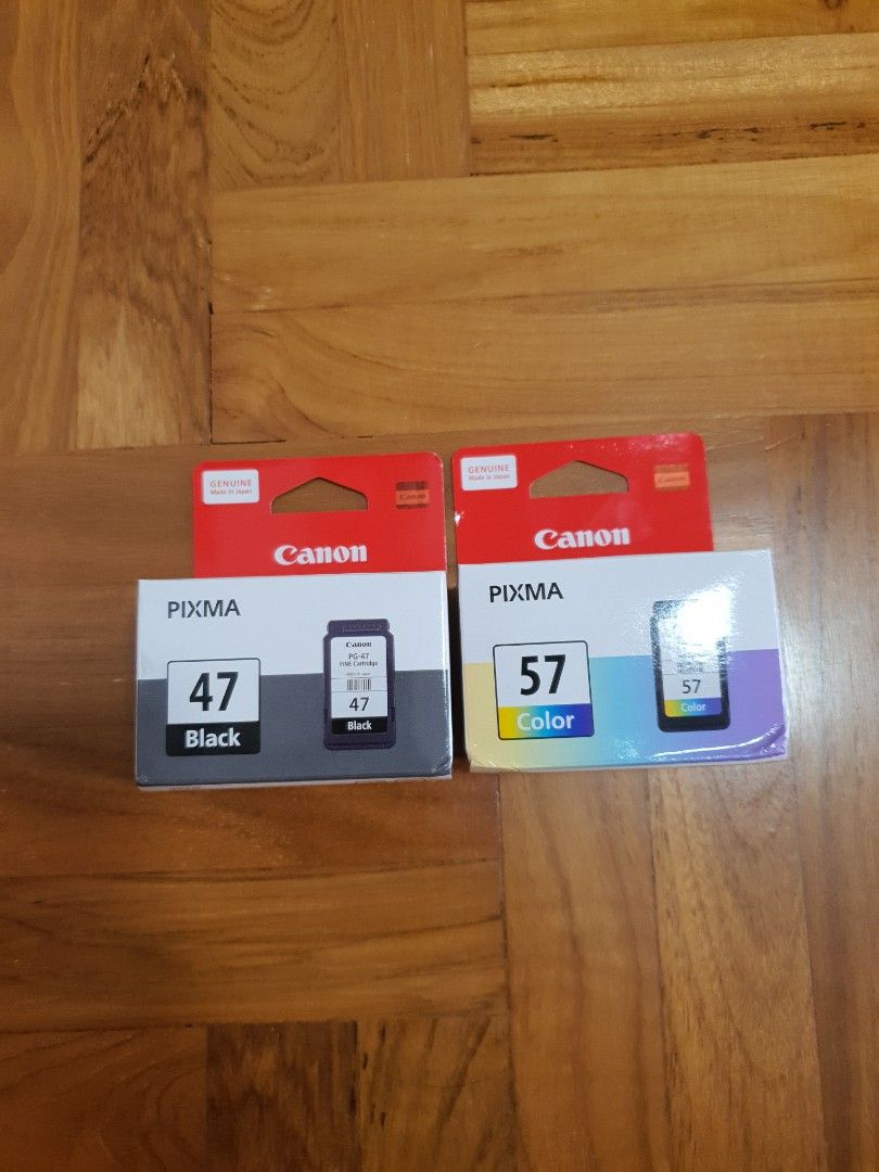 Canon printer ink (black 47)&(coloured 56) (Category: Printers, Scanners & Copiers) located in Singapore. Submitted by kitty_movingout (Listing ID 1372285548, Image 1). Description: genuine canon printer ink Can be used for these printer: E3170/E3370/E3470/E400/E410/E460/E470/E480/E4270/E4570 -Black 47 ($15) - Coloured 57 ($25) Buy both for $40 including free postal service. Buy individual no postal service.