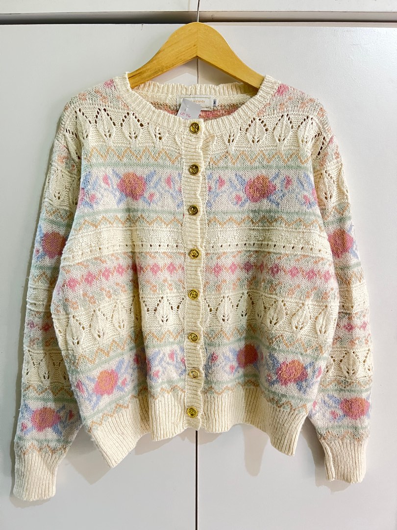 Cardigan rajut ala pinterest katbol timbul motif vintage flower pink ...