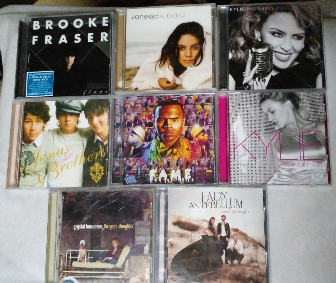 CD music.assorted (Category: CDs & DVDs) located in General Santos City (Dadiangas). Submitted by someretrostuff (Listing ID 1372437507, Image 1). Description: All are Authentic/Original ▪VG condition: -Brooke Fraser.Flags - P150(2cd) -Vannessa Hudgens - P200 -Kylie.The Abbey Road - P250 -Jonas Brothers - P200 -Chis brown.Fame - P250 -Kylie essential mix P250 -Crystal Bowersox - P100 -Lady Antebellum - P150 -David Archuleta - P120 -Ricky Martin -