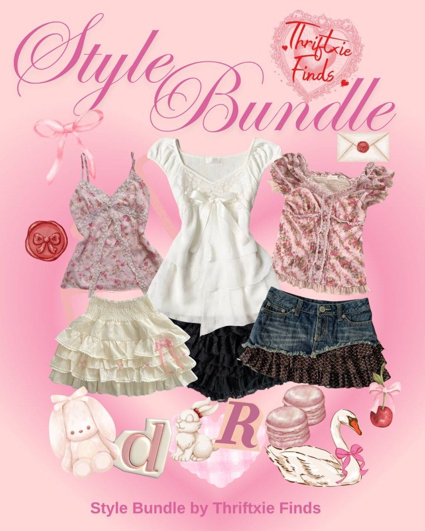 Customized Style Bundle (coquette, dollete, acubi, goth etc.) (Category: Others Tops) located in Manila. Submitted by thriftxie.finds (Listing ID 1372293956, Image 1). Description: visit our ig acc @pixie.thriftxie for more info🍓 ₱299 starting price.