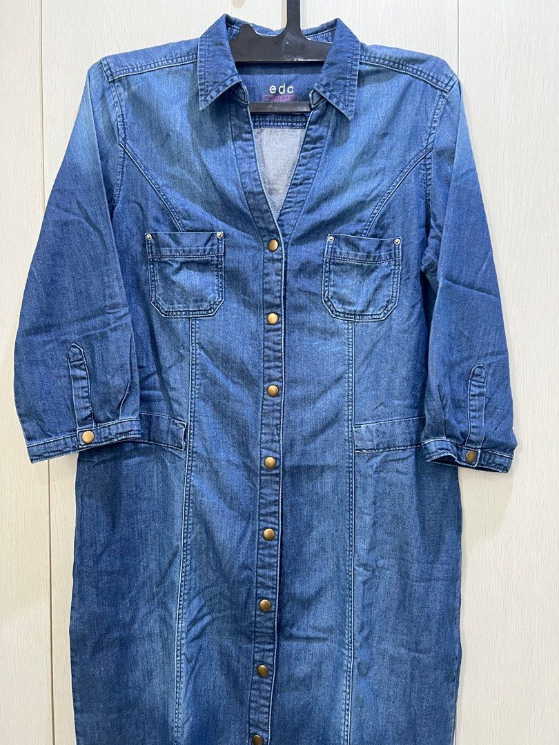 Denim Dress EDC, Fesyen Wanita, Pakaian Wanita, Gaun Rok di