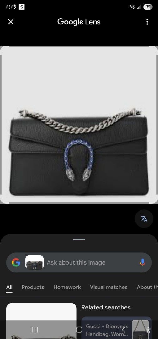 Gucci Dionysus small shoulder bag (Category: Luxury Bags & Wallets) located in Las Pinas. Submitted by dih_29 (Listing ID 1372320518, Image 1). Description: -selling my pre loved Gucci 2 way bag - excellent condition - only press marks on flap - silver hardware - with qr code - care cards - no box - provided dustbag only (tory burch) - not using it anymore.