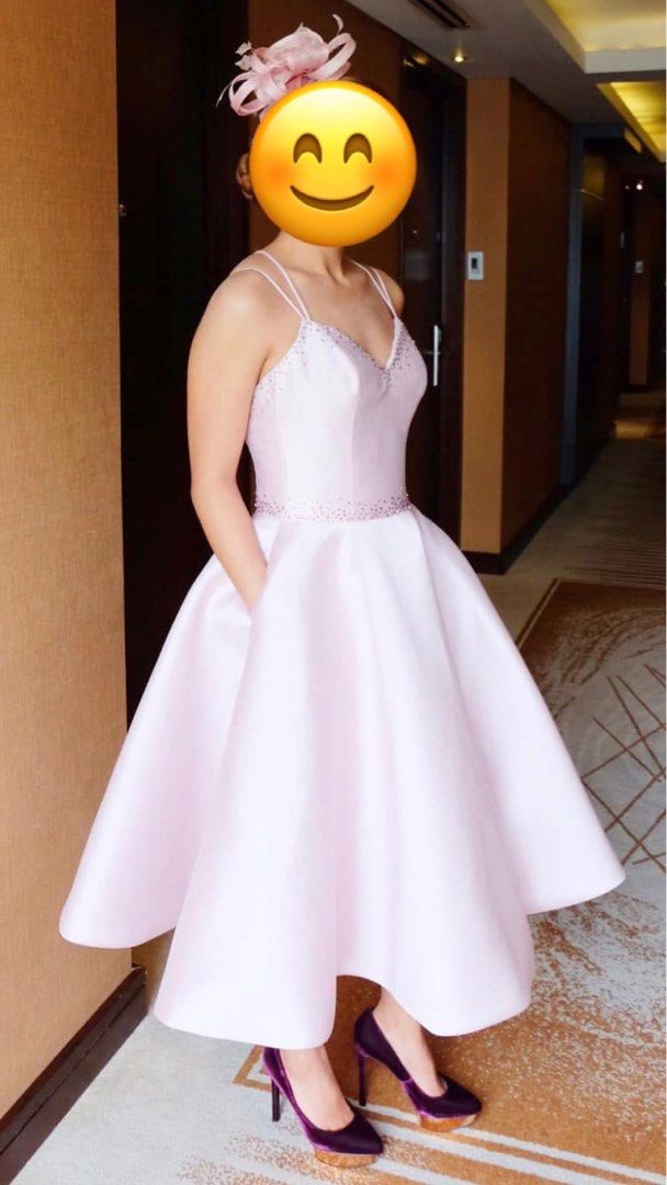 Light pink cocktail gown with cape (Category: Evening dresses & gowns) located in Batangas. Submitted by lovedbymk (Listing ID 1372447460, Image 2). Description: Used once, Fits Small body frame, comes with a cape with lace design for more modest style..