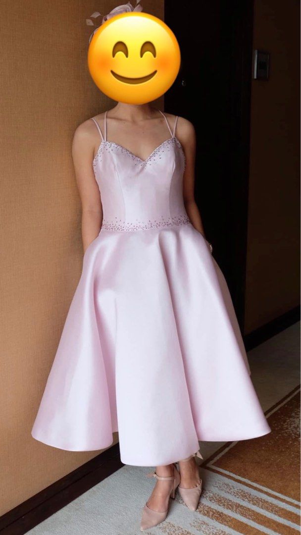 Light pink cocktail gown with cape (Category: Evening dresses & gowns) located in Batangas. Submitted by lovedbymk (Listing ID 1372447460, Image 1). Description: Used once, Fits Small body frame, comes with a cape with lace design for more modest style..