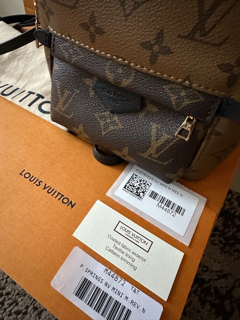 LOUIS VUITTON Palm Spring Mini (Category: Luxury Bags & Wallets) located in Quezon City. Submitted by istaytside (Listing ID 1372338083, Image 2). Description: LOUIS VUITTON Palm Spring Mini The Palm Springs Mini gives a fresh twist to the backpack, transforming a utilitarian staple into an on-point city bag. An essential accessory for sporty urban nomads, this charming model is crafted from Reverse Monogram canvas with soft leather trim and gold