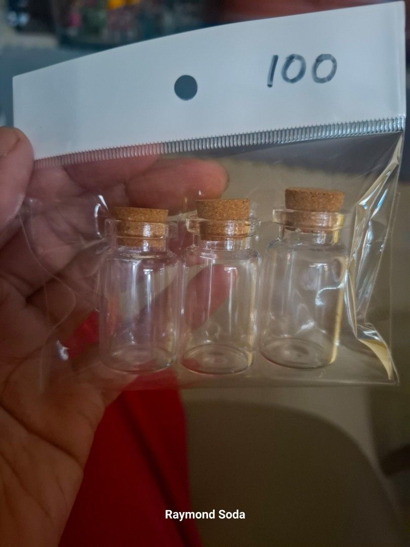 Mini cork glass bottle (Category: Water Bottles & Tumblers) located in Las Pinas. Submitted by All.here_OnlineShop (Listing ID 1372284645, Image 1). Description: Mini cork glass bottle. 3 pcs set. 100 only Location: Las piñas.