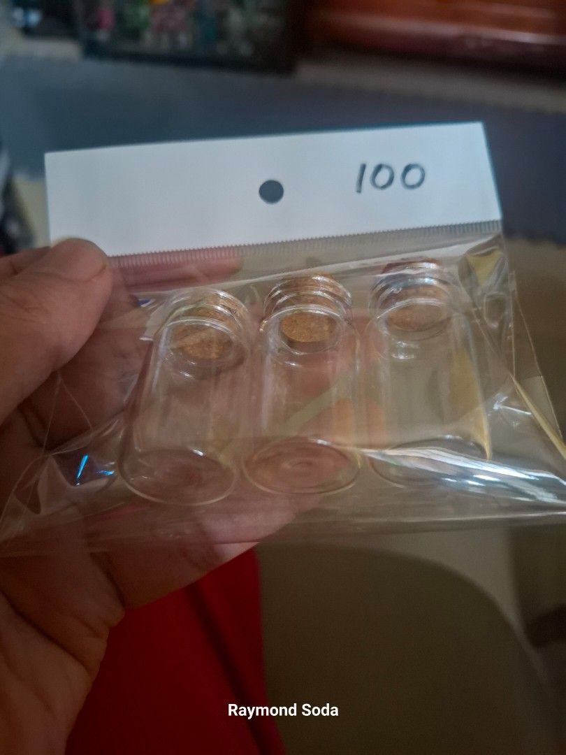 Mini cork glass bottle (Category: Water Bottles & Tumblers) located in Las Pinas. Submitted by All.here_OnlineShop (Listing ID 1372284645, Image 2). Description: Mini cork glass bottle. 3 pcs set. 100 only Location: Las piñas.
