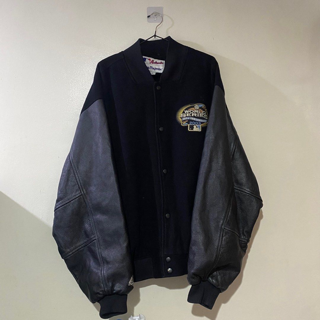 MLB World Series 100th Anniversary (2003) Leather Bomber Jacket (Category: Coats, Jackets and Outerwear) located in Quezon City. Submitted by 9abriel (Listing ID 1372343574, Image 1). Description: MLB World Series 100th Anniversary (2003) Leather Bomber Jacket Length: 27.5 inches Width: 25 inches Size on Tag: Large-XXL Negotiable.